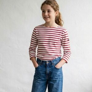 Saint James Breton Top Girls 12 White Red Striped Cotton Preppy